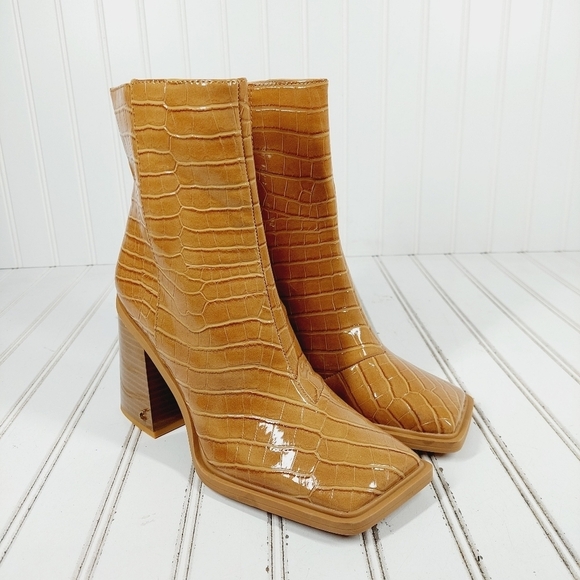NEW Circus by Sam Edelman Brown Square Toe Block Chunky Heel Ankle Boots M23 - Picture 4 of 10
